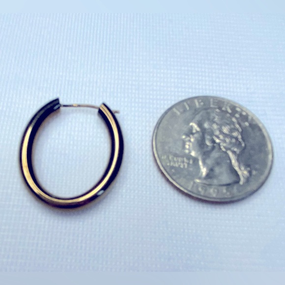 Vntg 14K Gold Brown Hollow Oval Earrings - Picture 4 of 5